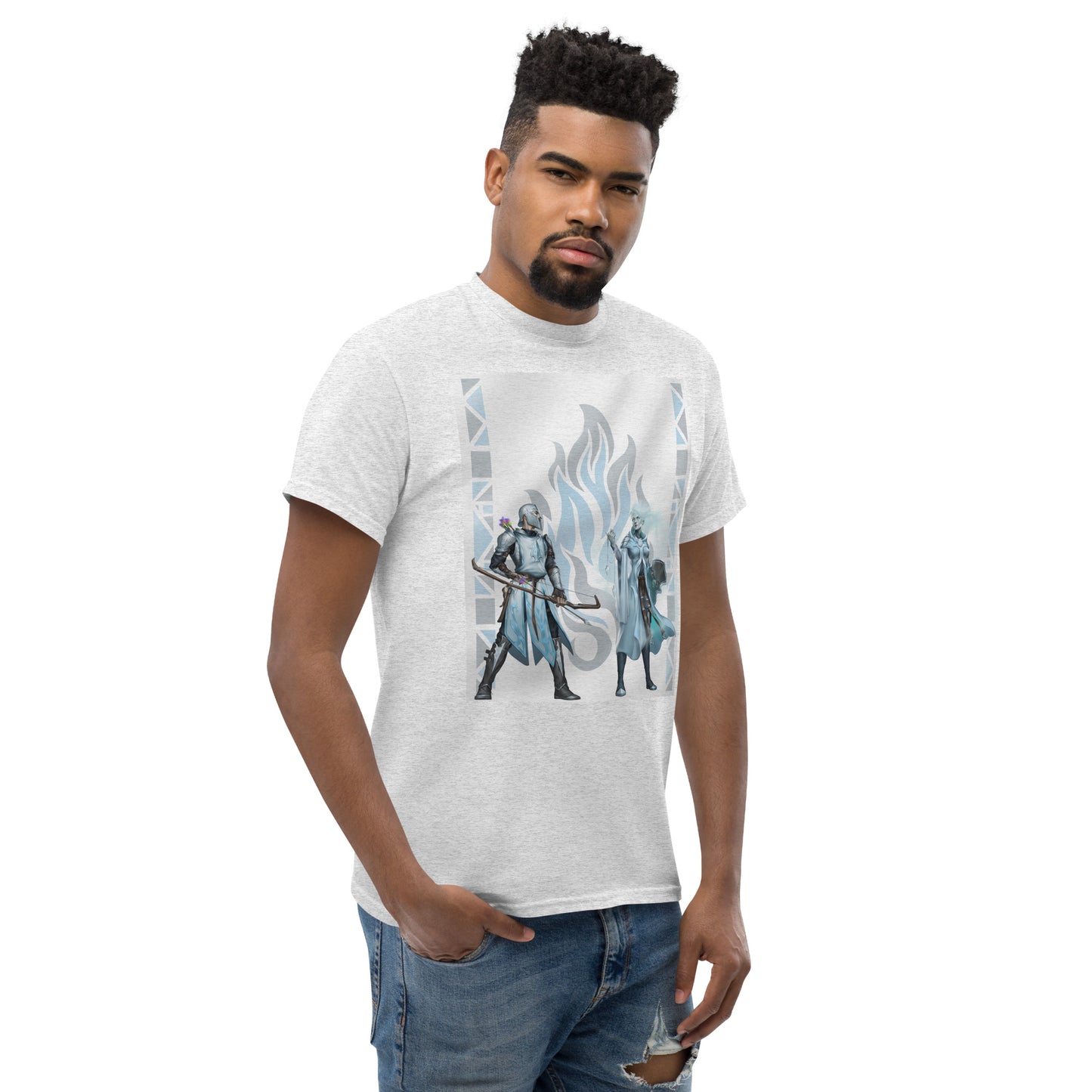 Men’s Classic Tee “Silver Flame” Adventurers Front/Crest Back