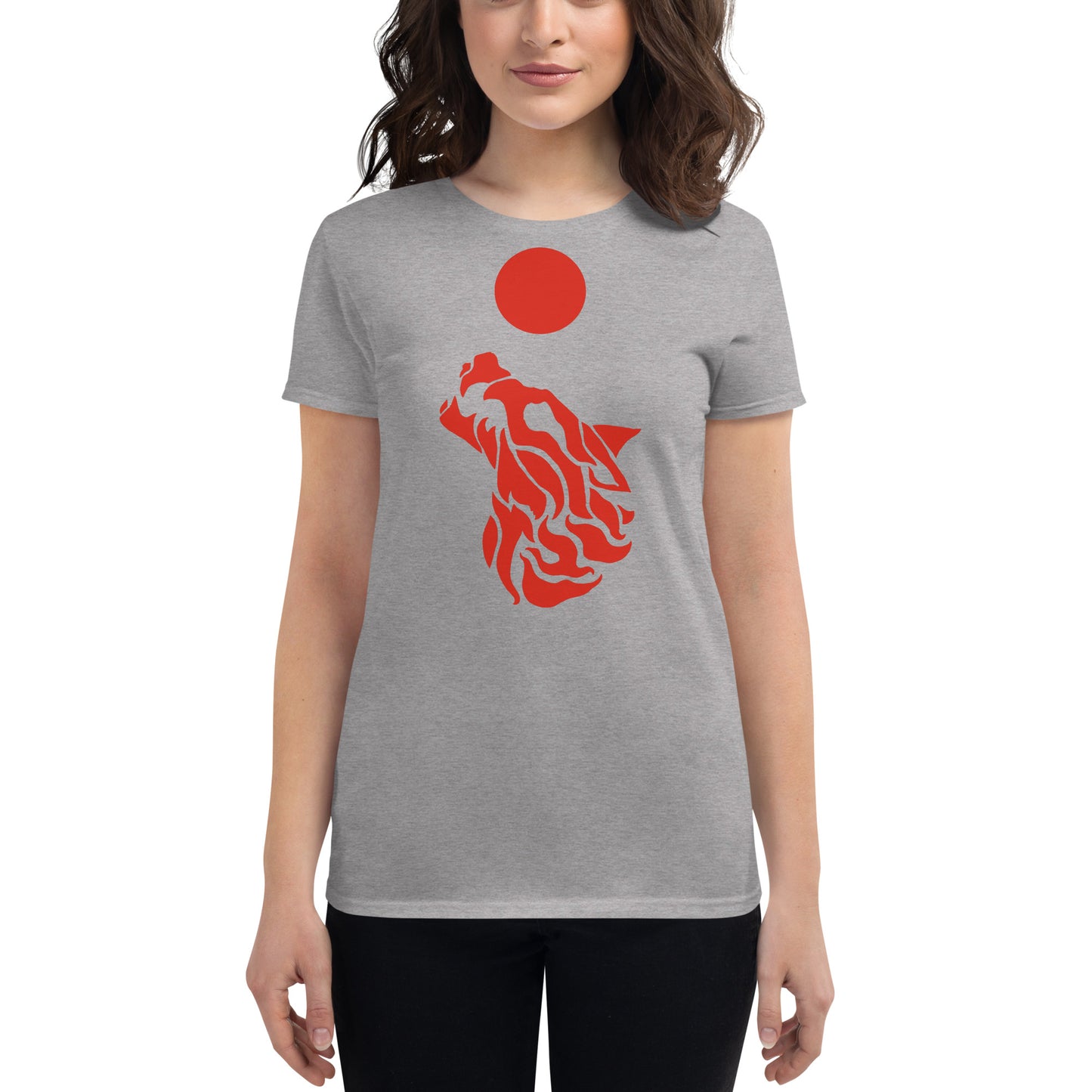 Women's Short Sleeve T-Shirt "Red Wolf” Crest Front/Adventurers Back