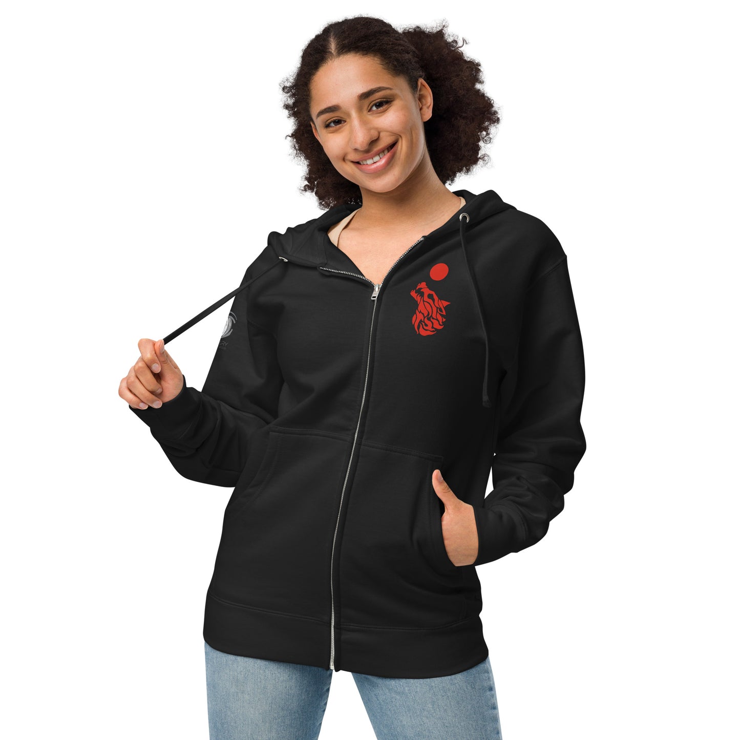 Unisex Fleece Zip Up Hoodie "Red Wolf"