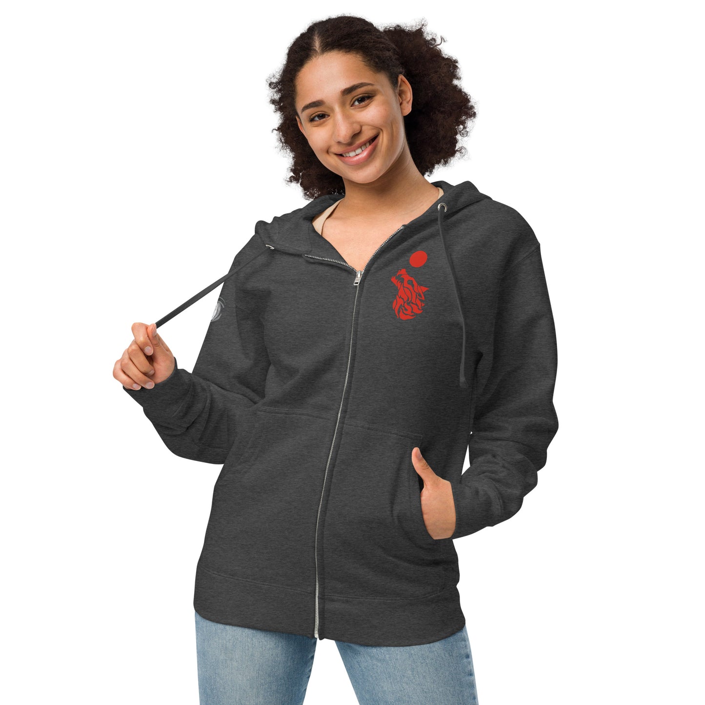 Unisex Fleece Zip Up Hoodie "Red Wolf"