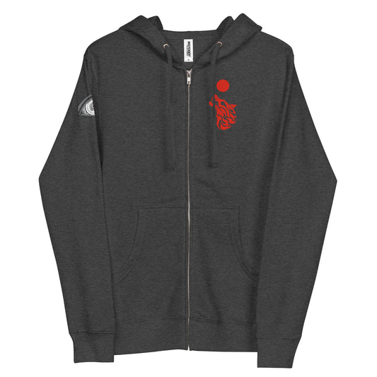 Unisex Fleece Zip Up Hoodie "Red Wolf"