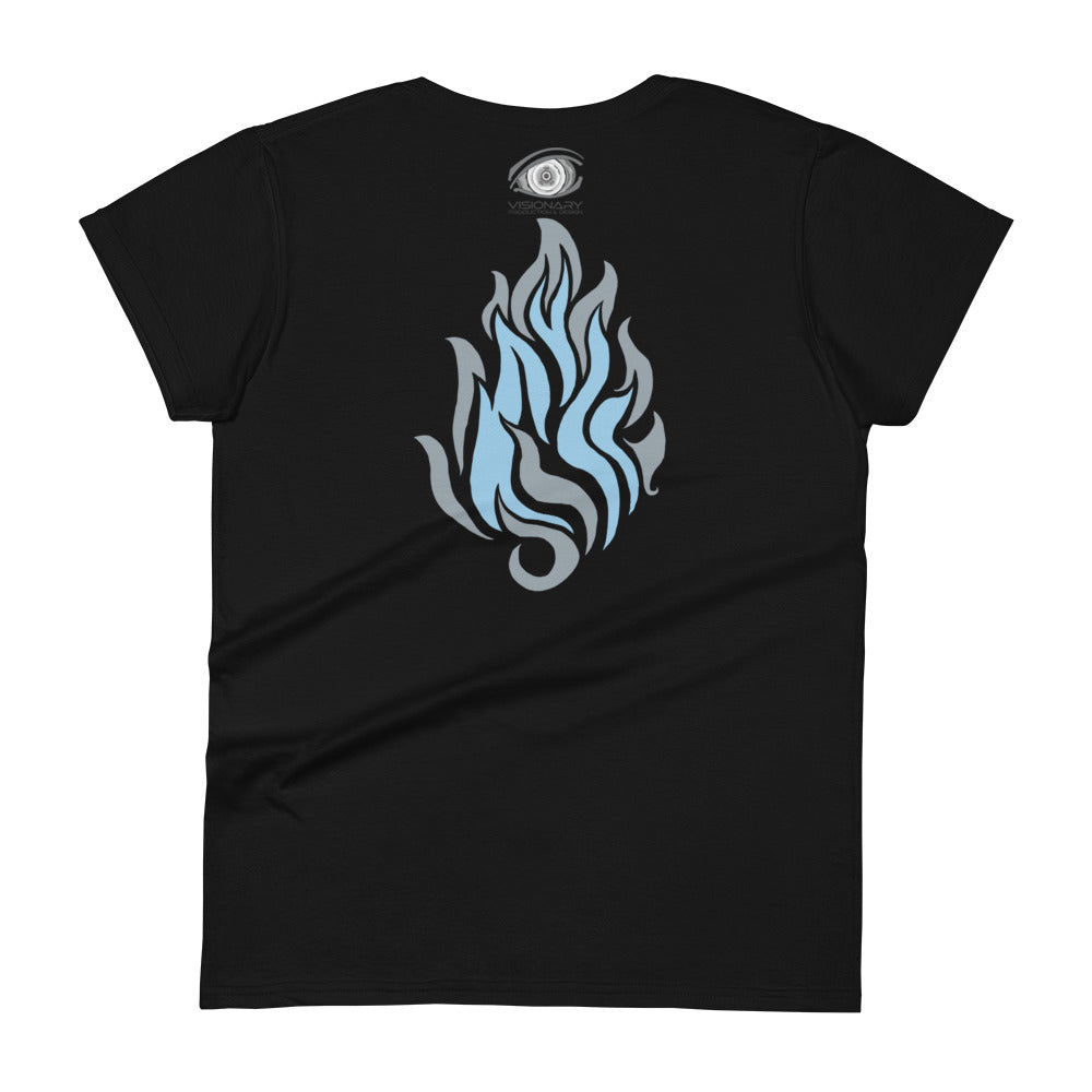 Women's Short Sleeve T-Shirt “Silver Flame” Adventurers Front/Crest Back