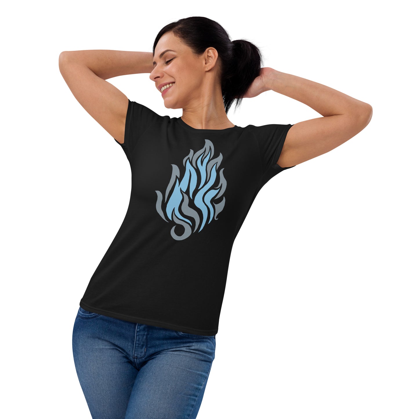 Women's Short Sleeve T-Shirt “Silver Flame” Crest Front/Adventurers Back