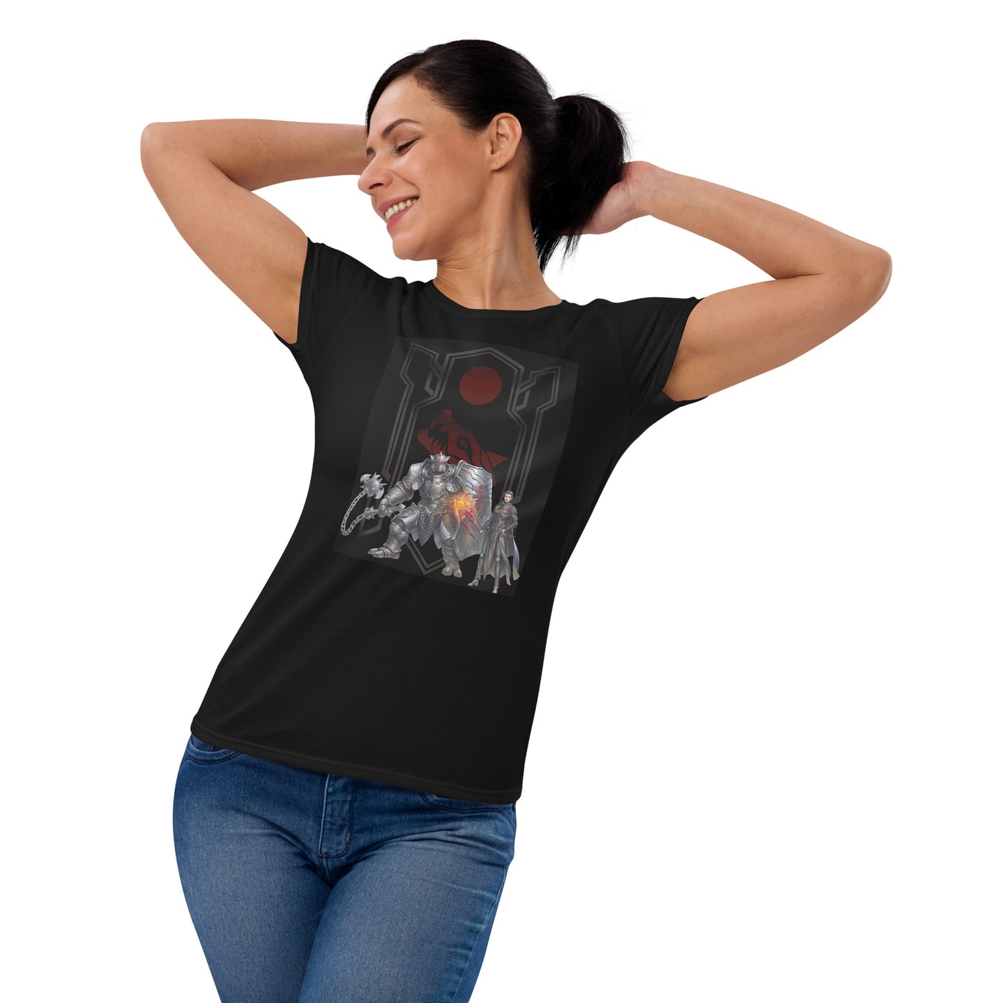 Women's Short Sleeve T-Shirt "Red Wolf” Adventurers Front/Crest Back