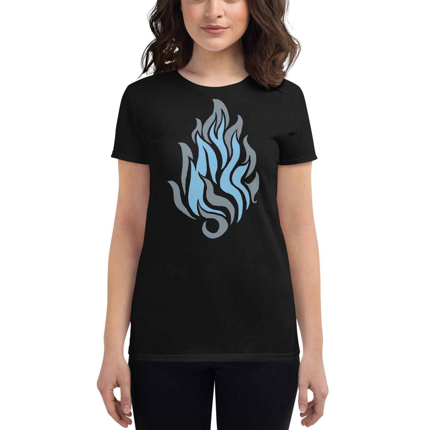 Women's Short Sleeve T-Shirt “Silver Flame” Crest Front/Adventurers Back