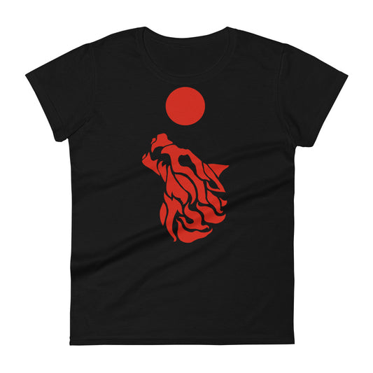 Women's Short Sleeve T-Shirt "Red Wolf” Crest Front/Adventurers Back