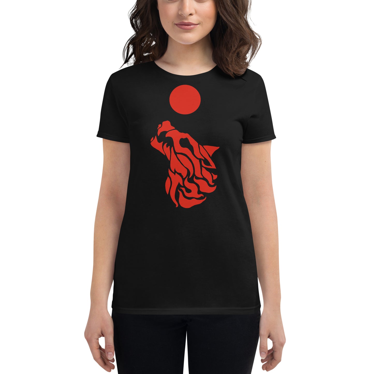 Women's Short Sleeve T-Shirt "Red Wolf” Crest Front/Adventurers Back