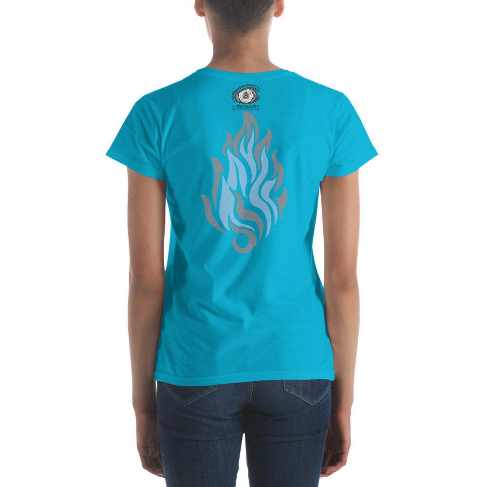 Women's Short Sleeve T-Shirt “Silver Flame” Adventurers Front/Crest Back