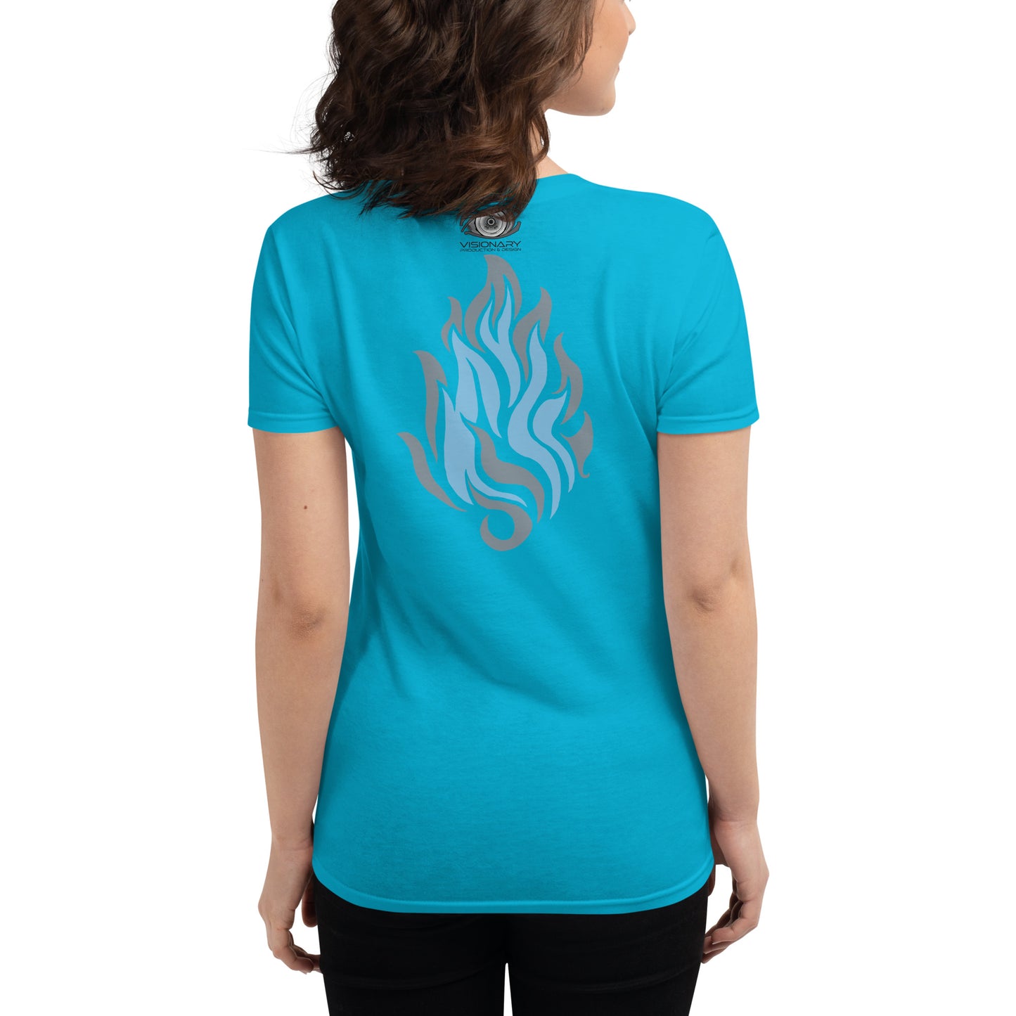 Women's Short Sleeve T-Shirt “Silver Flame” Adventurers Front/Crest Back