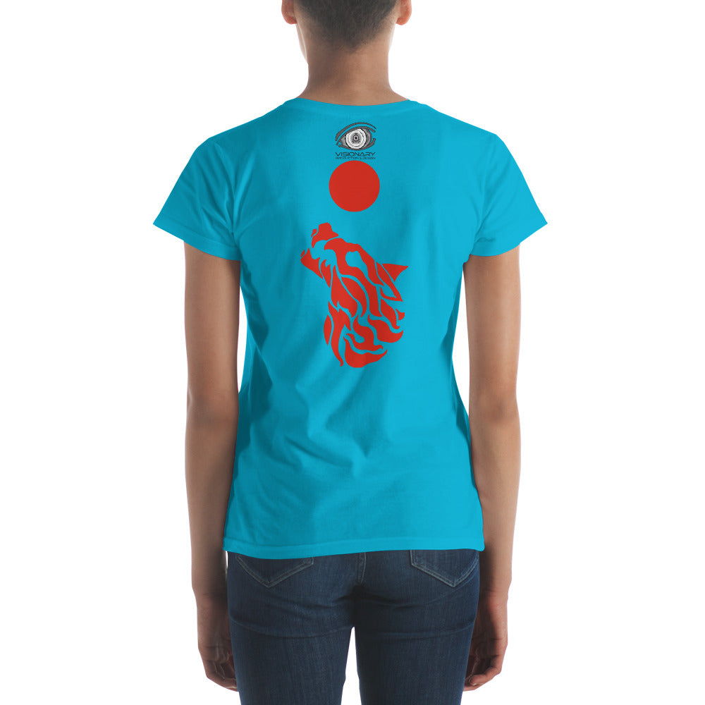 Women's Short Sleeve T-Shirt "Red Wolf” Adventurers Front/Crest Back