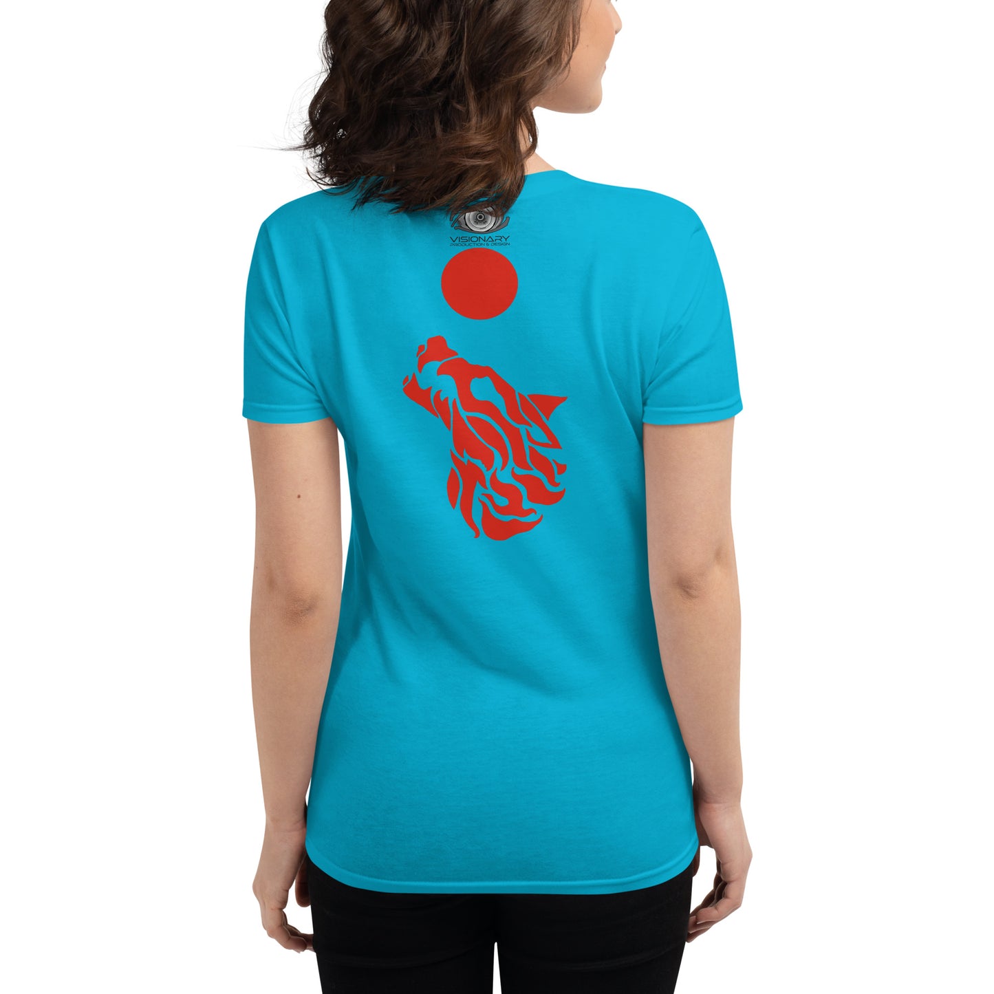 Women's Short Sleeve T-Shirt "Red Wolf” Adventurers Front/Crest Back