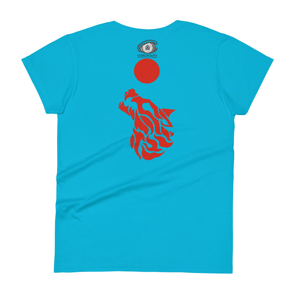 Women's Short Sleeve T-Shirt "Red Wolf” Adventurers Front/Crest Back