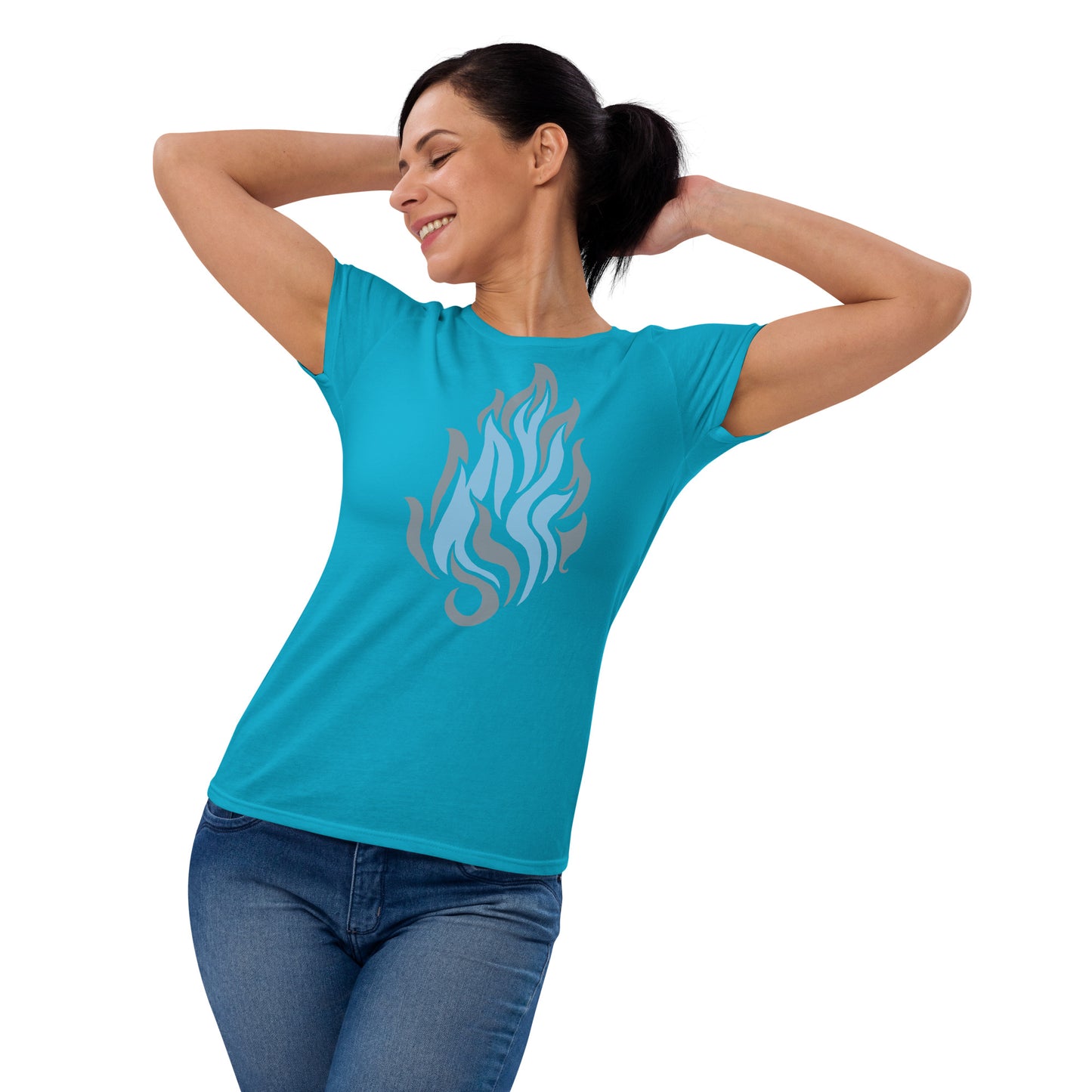 Women's Short Sleeve T-Shirt “Silver Flame” Crest Front/Adventurers Back