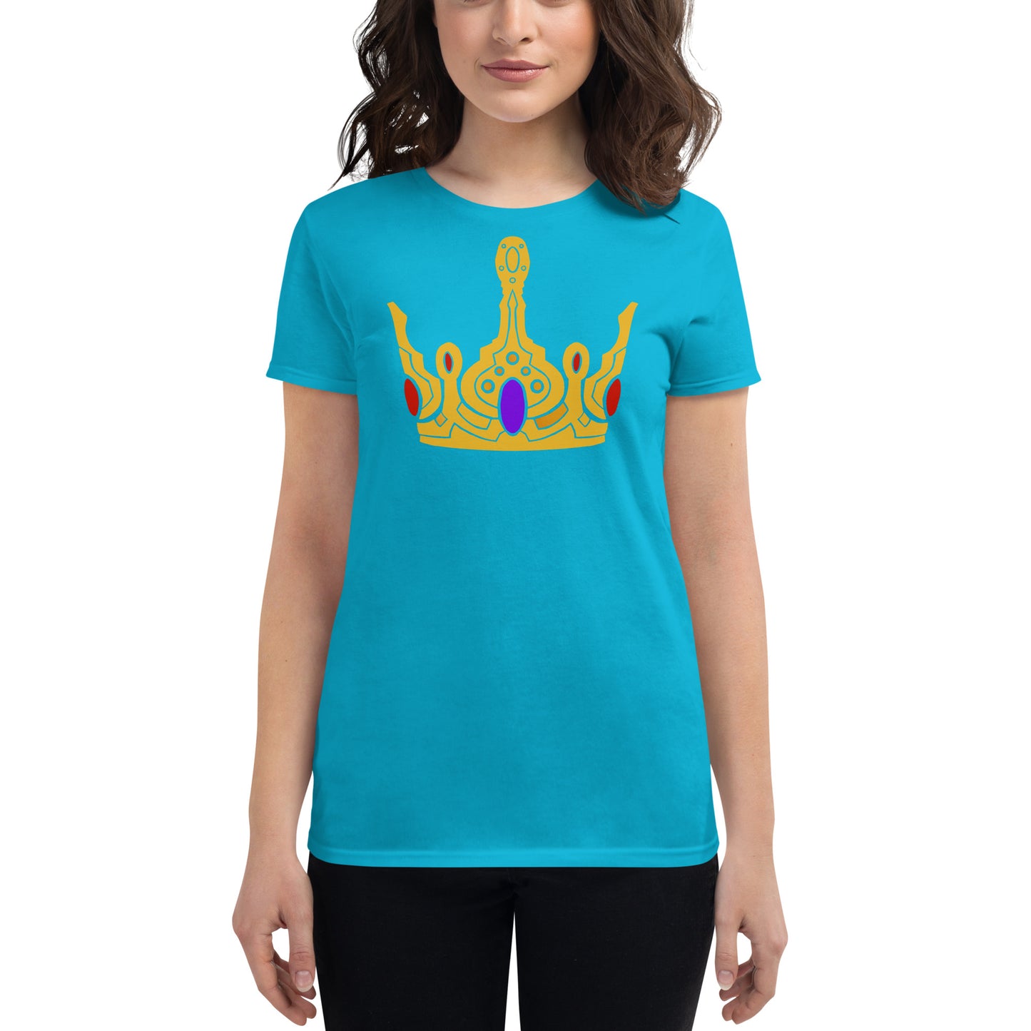 Women's Short Sleeve T-Shirt “Gold Crown” Crest Front/Adventurers Back