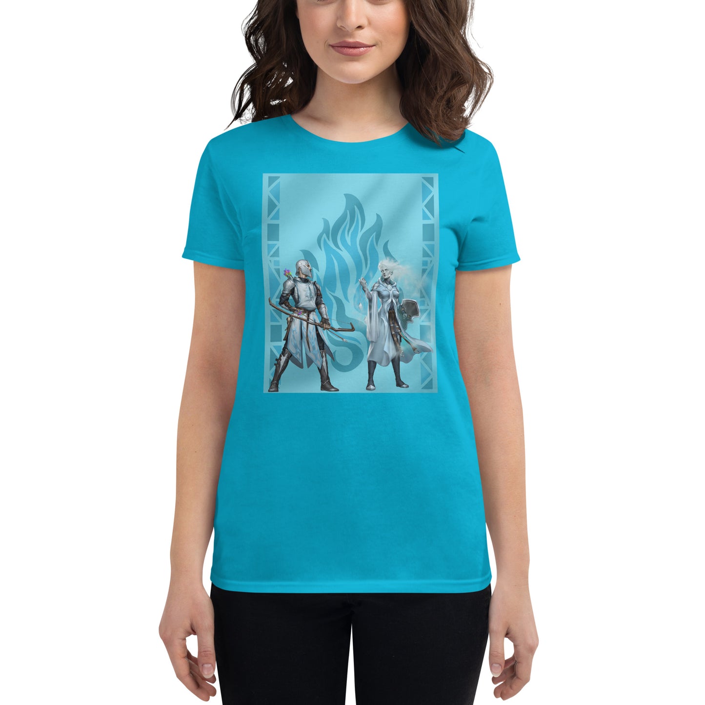 Women's Short Sleeve T-Shirt “Silver Flame” Adventurers Front/Crest Back