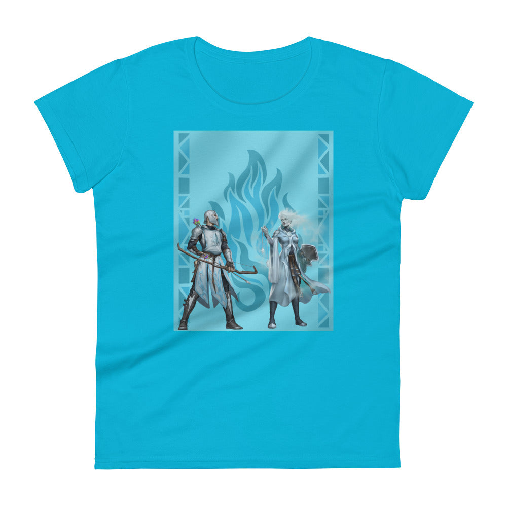 Women's Short Sleeve T-Shirt “Silver Flame” Adventurers Front/Crest Back