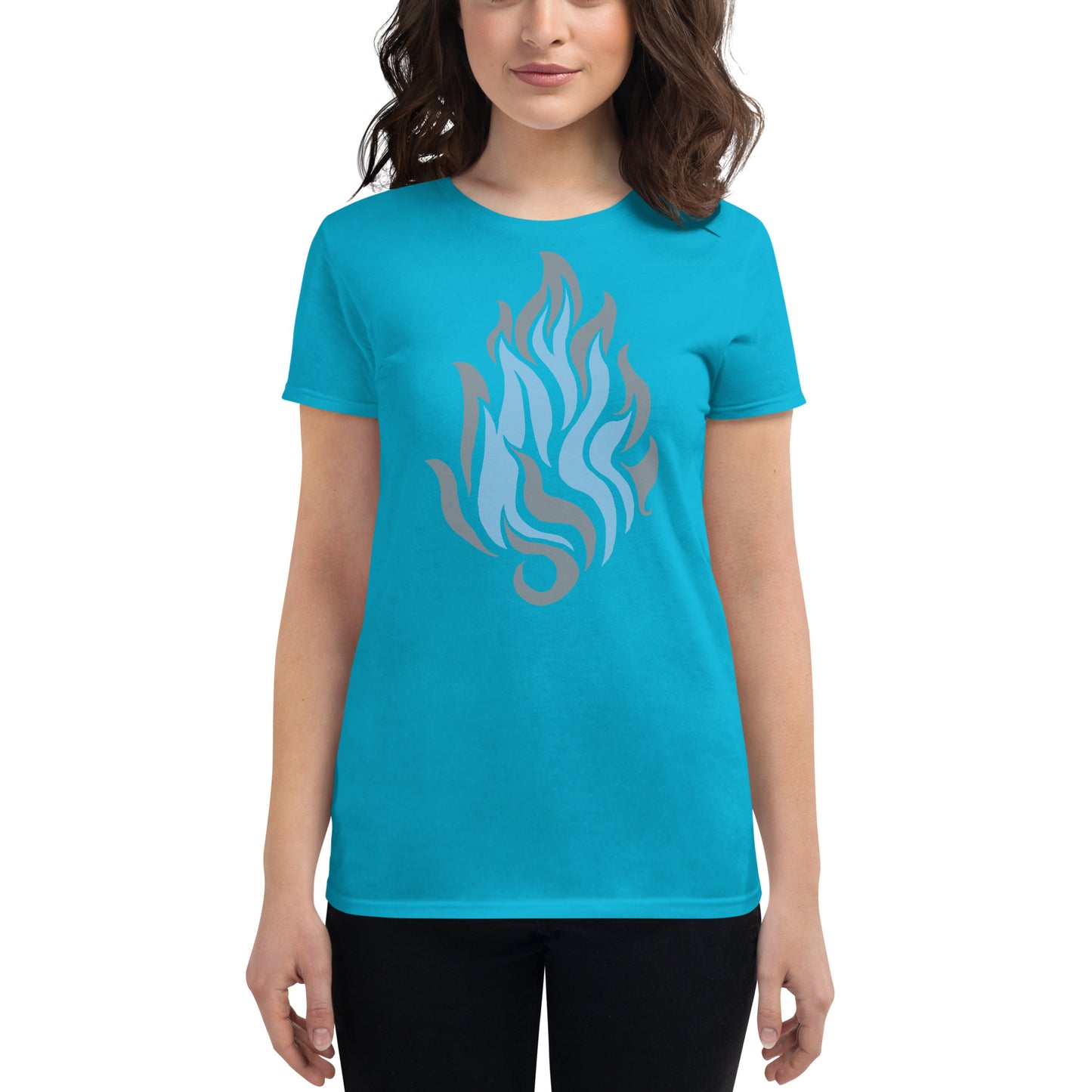 Women's Short Sleeve T-Shirt “Silver Flame” Crest Front/Adventurers Back