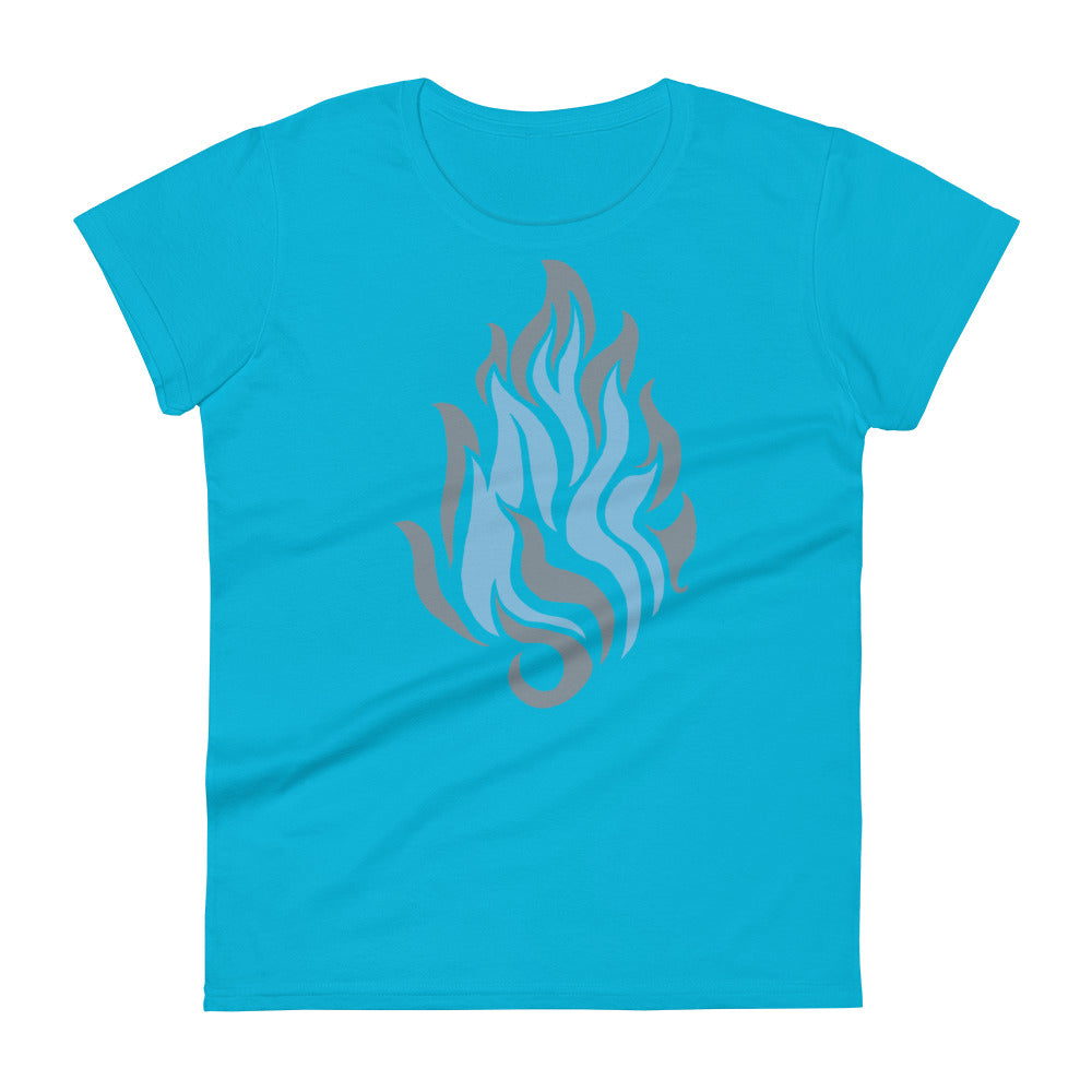 Women's Short Sleeve T-Shirt “Silver Flame” Crest Front/Adventurers Back