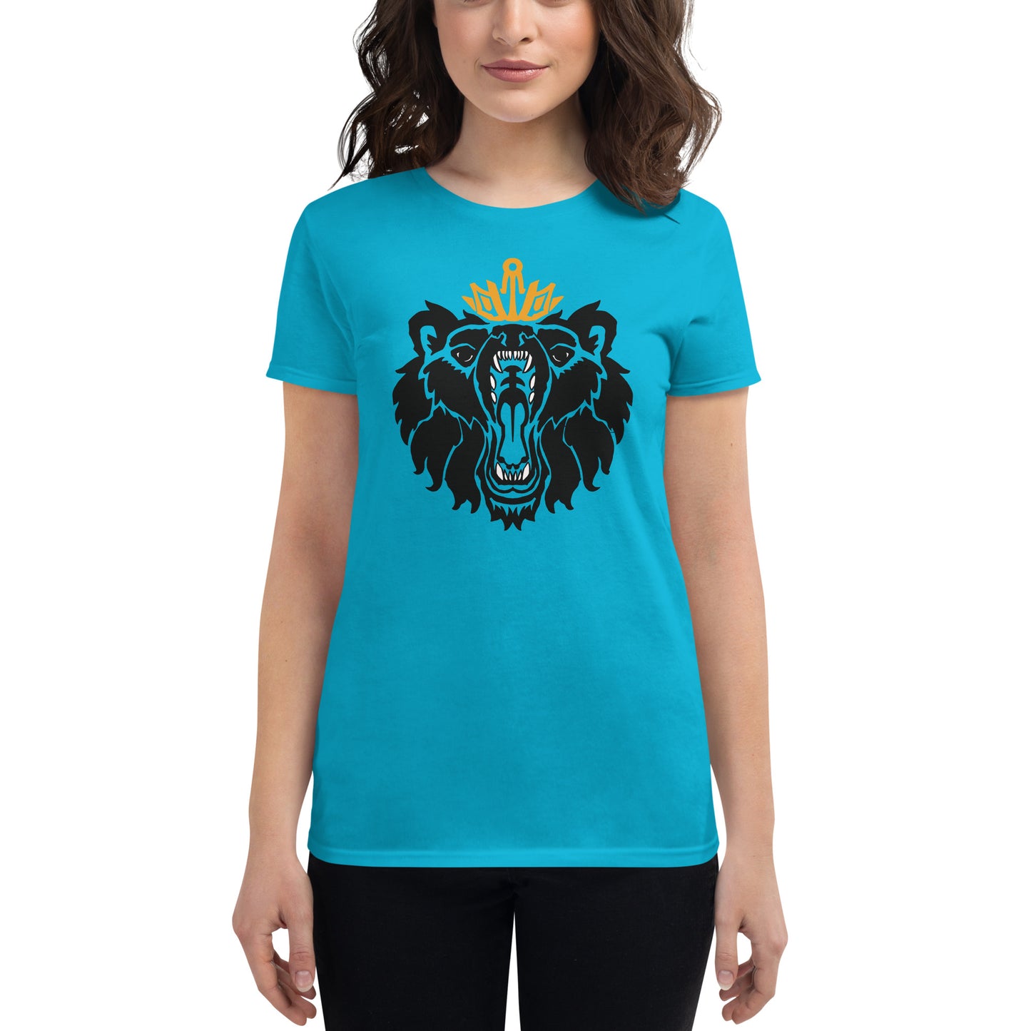 Women's Short Sleeve T-Shirt “Royal Bear” Crest Front/Adventurers Back