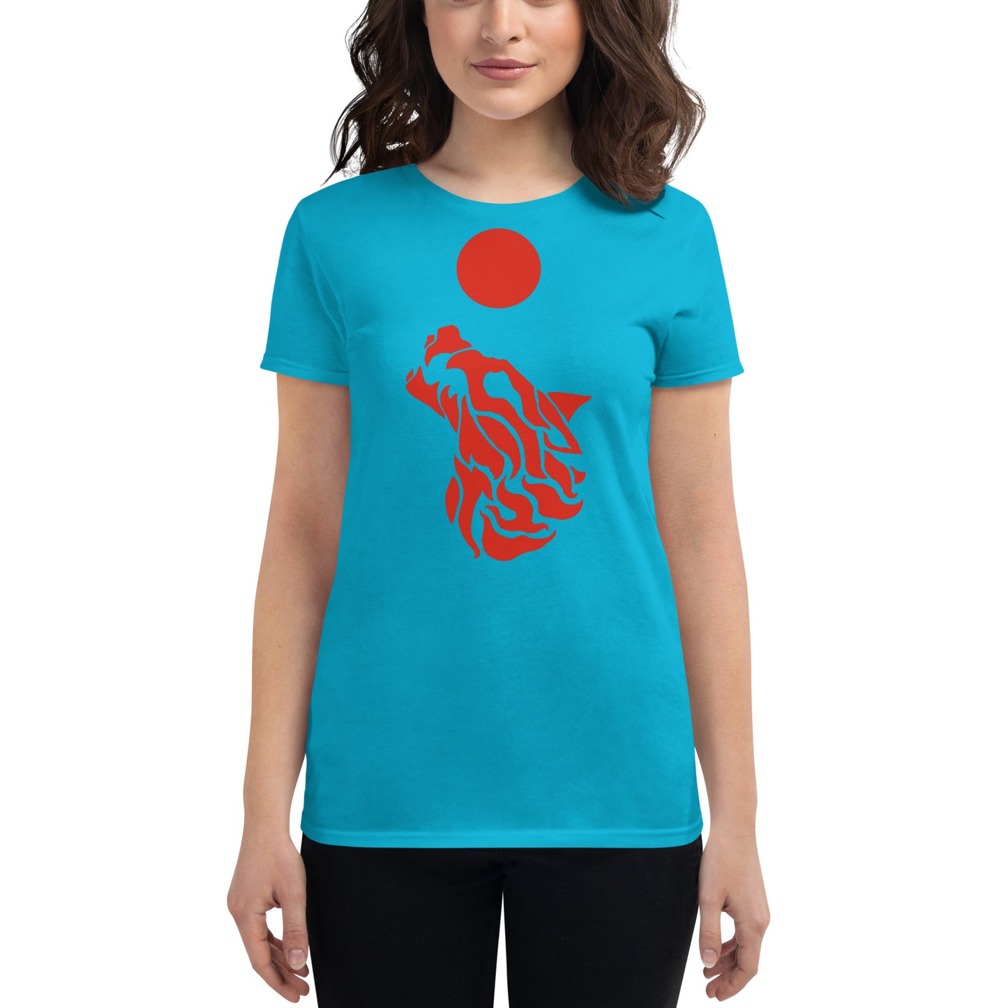 Women's Short Sleeve T-Shirt "Red Wolf” Crest Front/Adventurers Back