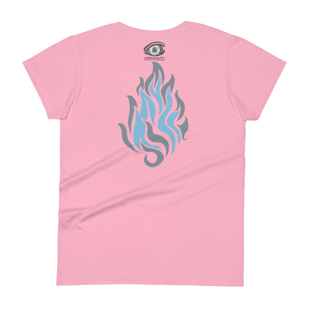 Women's Short Sleeve T-Shirt “Silver Flame” Adventurers Front/Crest Back