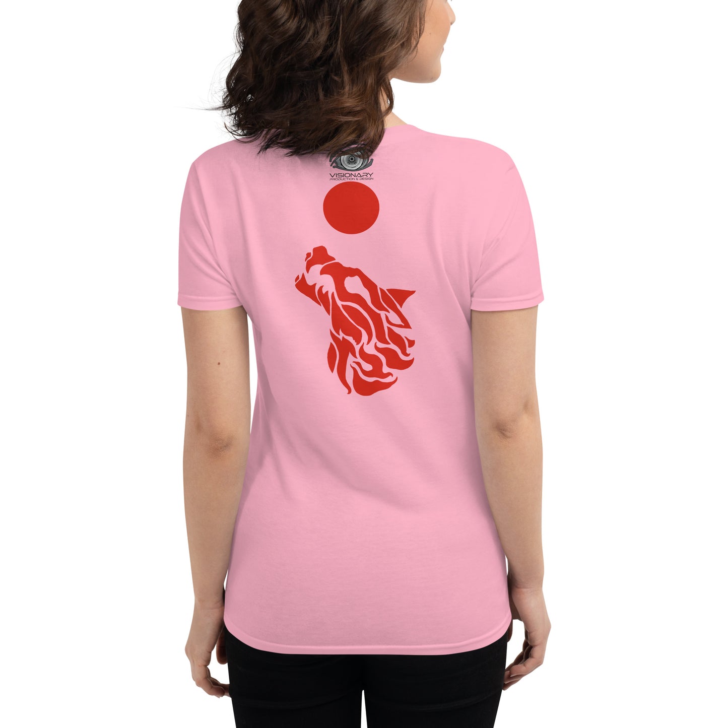 Women's Short Sleeve T-Shirt "Red Wolf” Adventurers Front/Crest Back