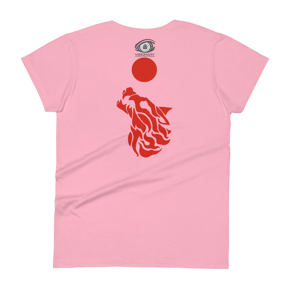 Women's Short Sleeve T-Shirt "Red Wolf” Adventurers Front/Crest Back