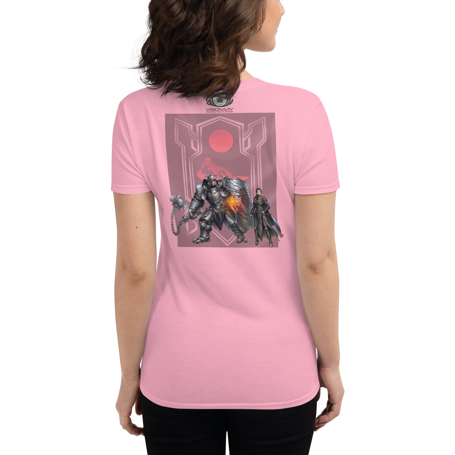 Women's Short Sleeve T-Shirt "Red Wolf” Crest Front/Adventurers Back