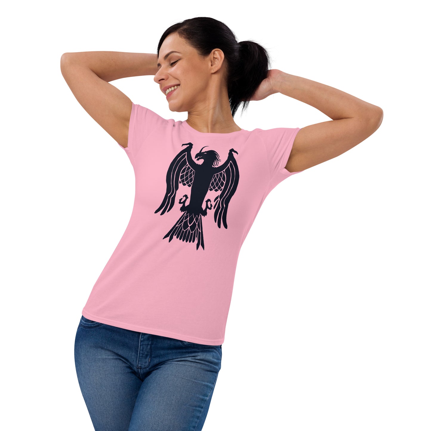 Women's Short Sleeve T-Shirt "Red Wolf” Crest Front/Adventurers Back