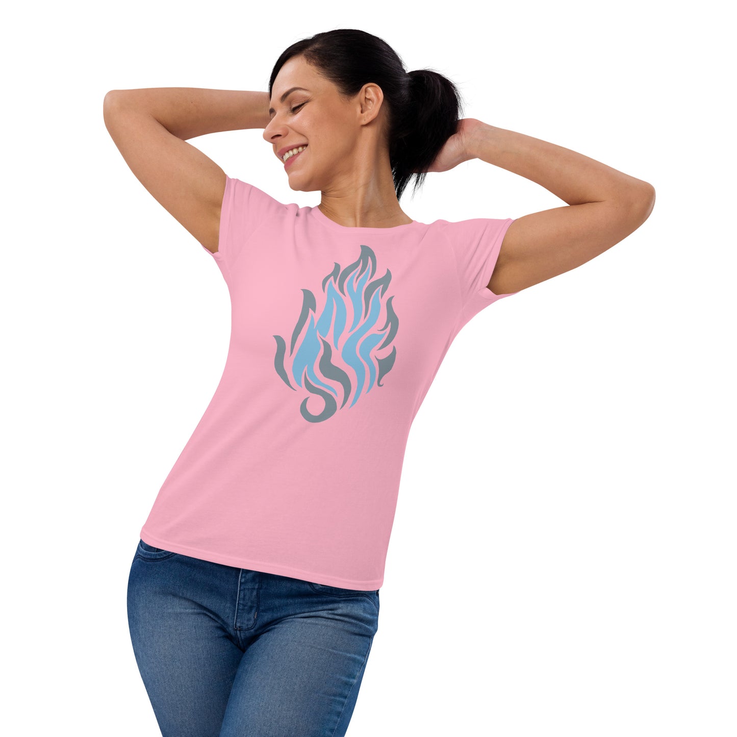 Women's Short Sleeve T-Shirt “Silver Flame” Crest Front/Adventurers Back