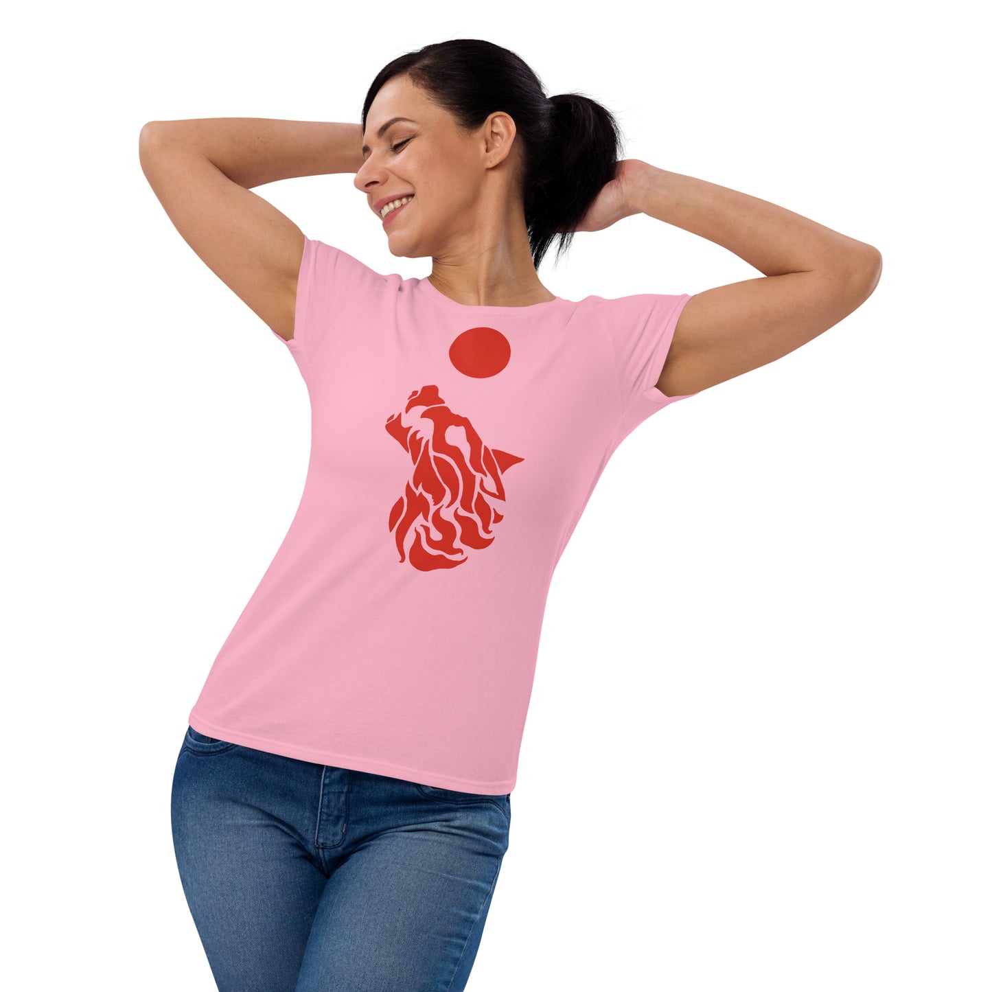 Women's Short Sleeve T-Shirt "Red Wolf” Crest Front/Adventurers Back