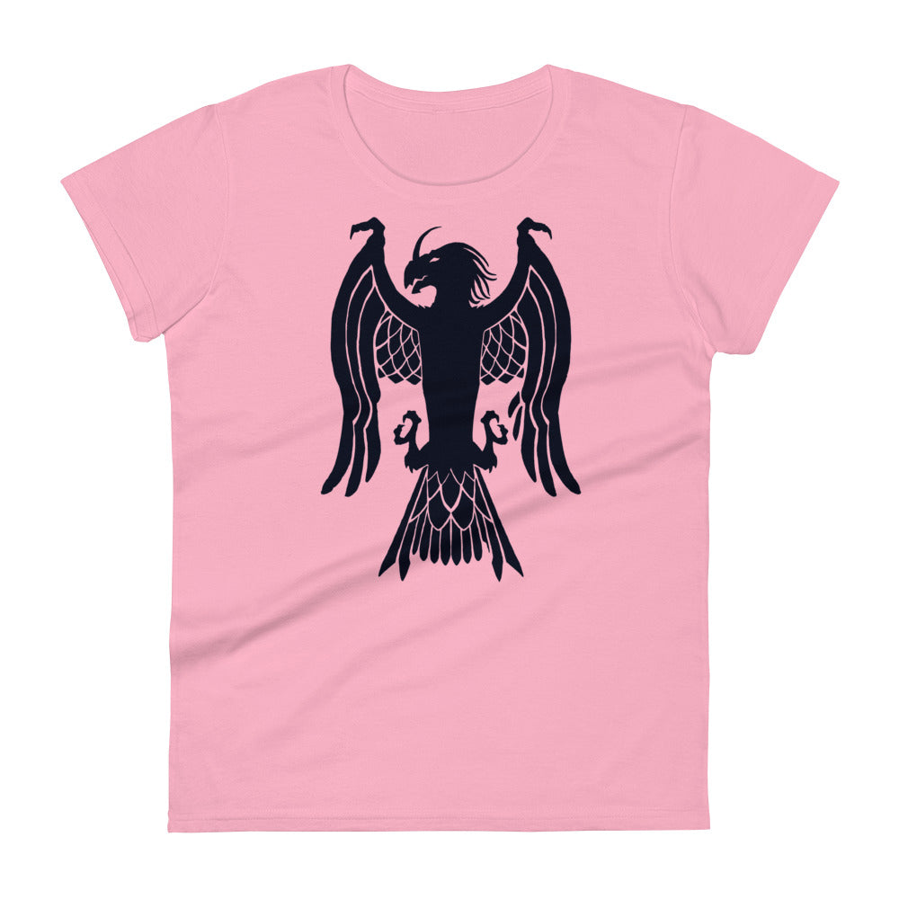 Women's Short Sleeve T-Shirt "Red Wolf” Crest Front/Adventurers Back