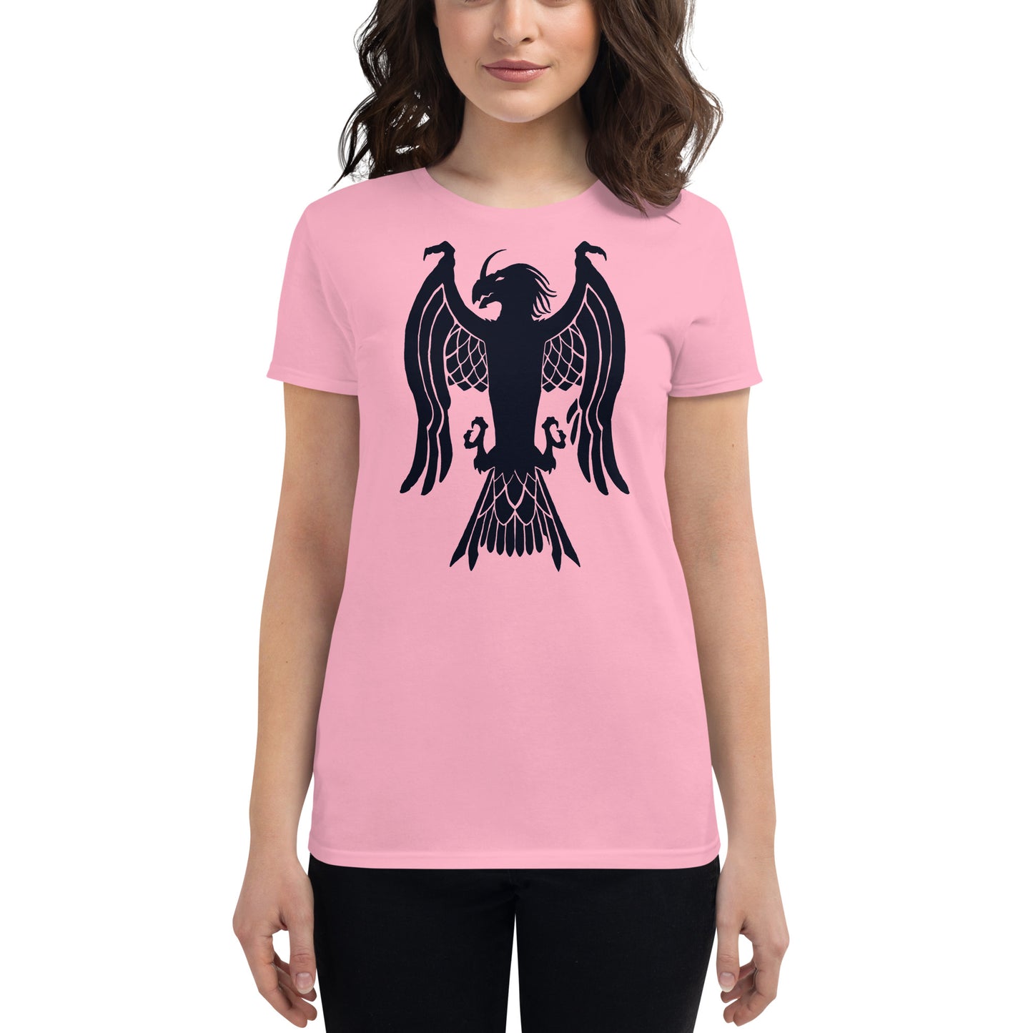 Women's Short Sleeve T-Shirt "Red Wolf” Crest Front/Adventurers Back