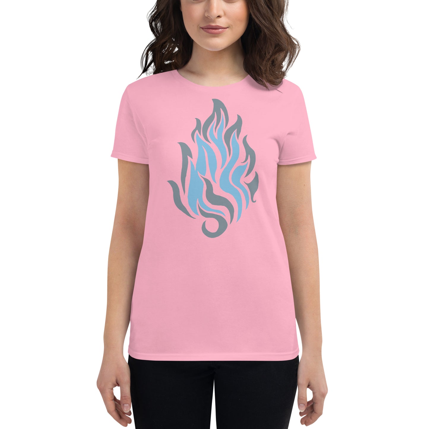 Women's Short Sleeve T-Shirt “Silver Flame” Crest Front/Adventurers Back