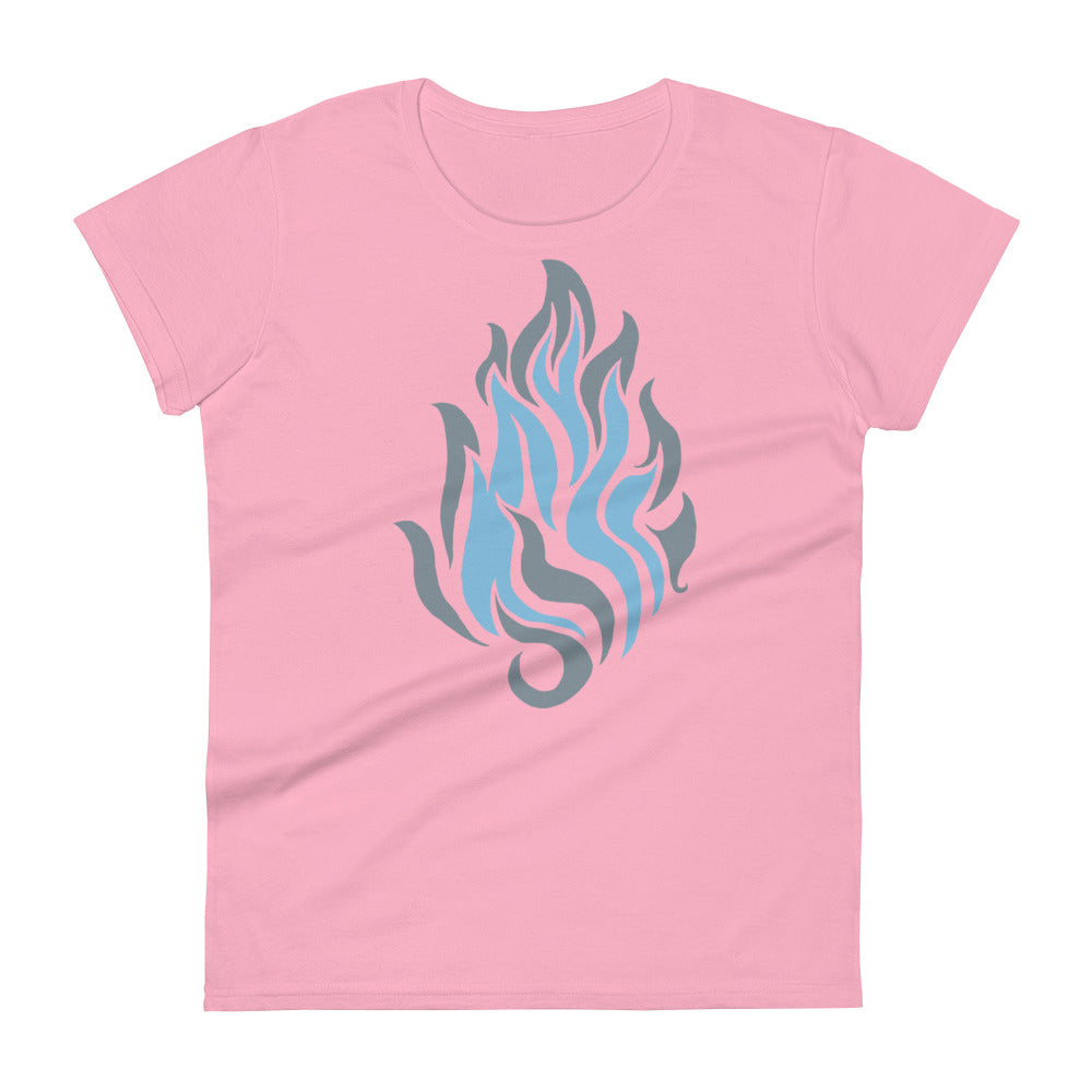 Women's Short Sleeve T-Shirt “Silver Flame” Crest Front/Adventurers Back