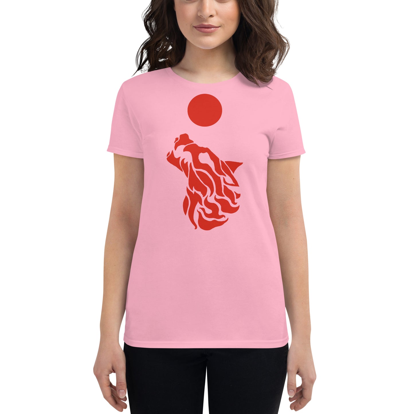 Women's Short Sleeve T-Shirt "Red Wolf” Crest Front/Adventurers Back