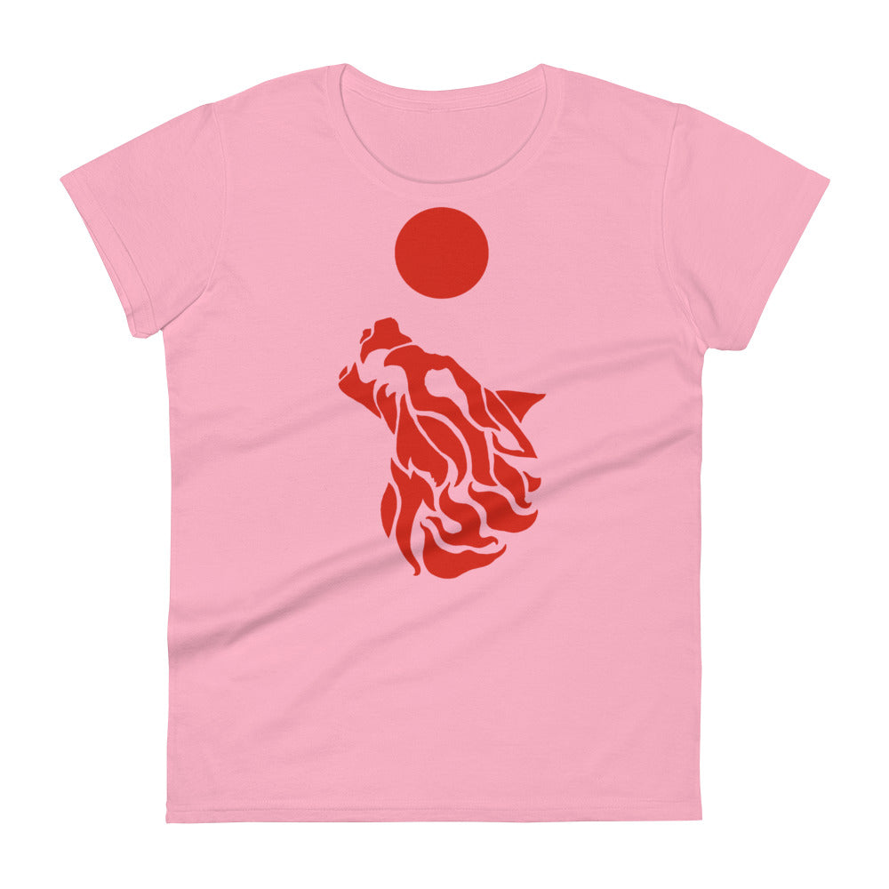 Women's Short Sleeve T-Shirt "Red Wolf” Crest Front/Adventurers Back