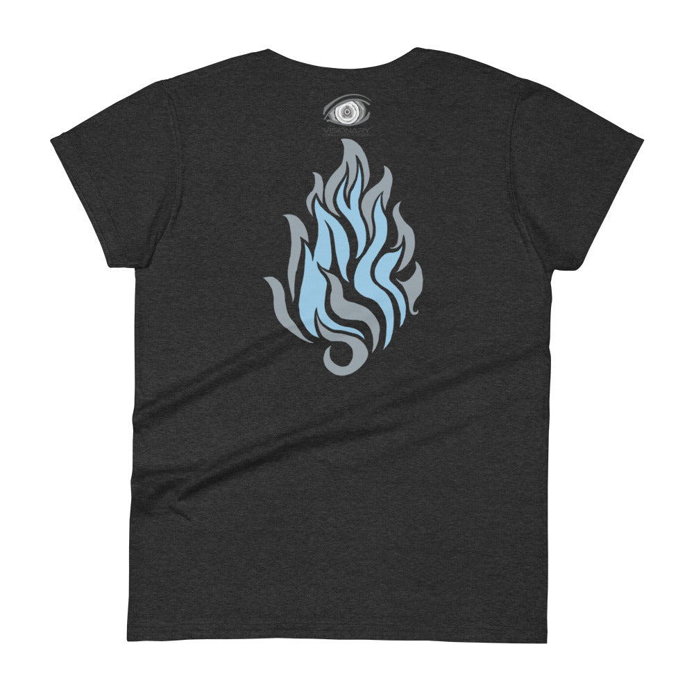 Women's Short Sleeve T-Shirt “Silver Flame” Adventurers Front/Crest Back