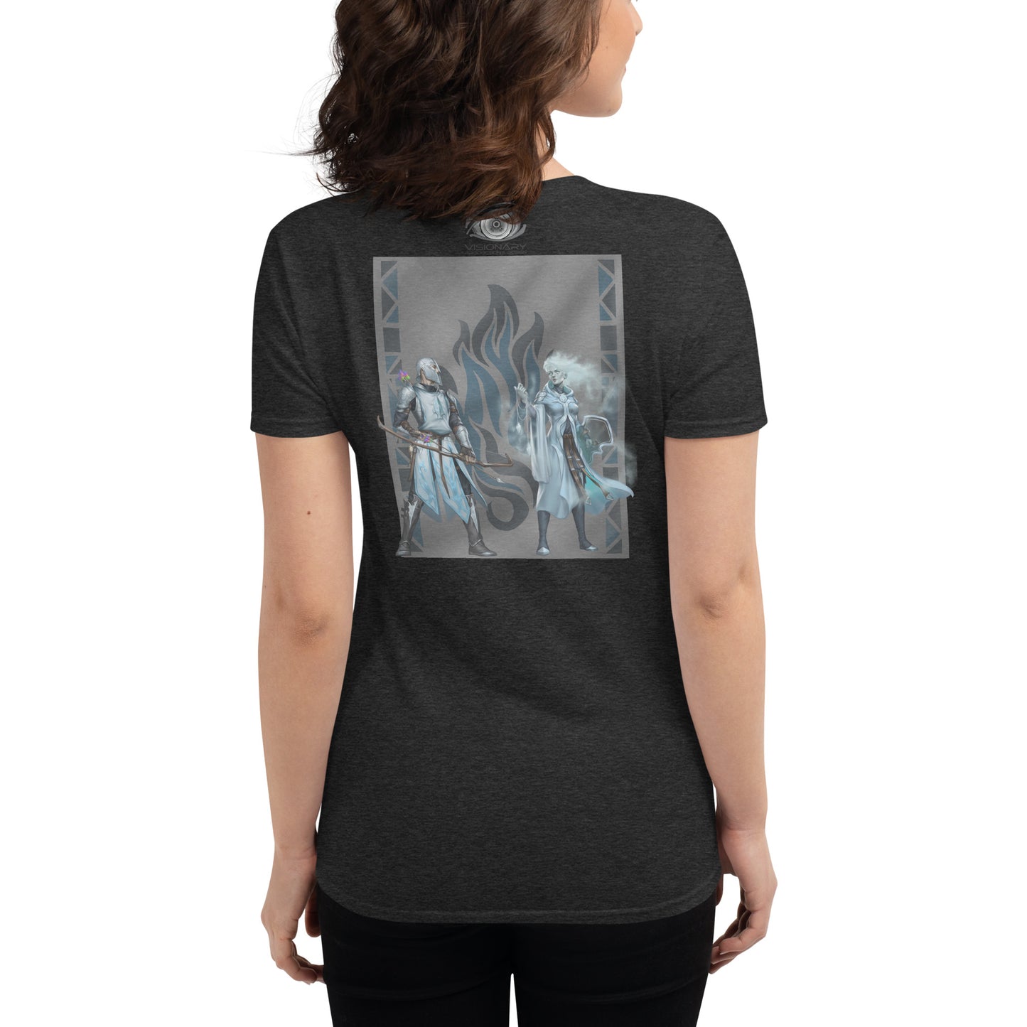 Women's Short Sleeve T-Shirt “Silver Flame” Crest Front/Adventurers Back