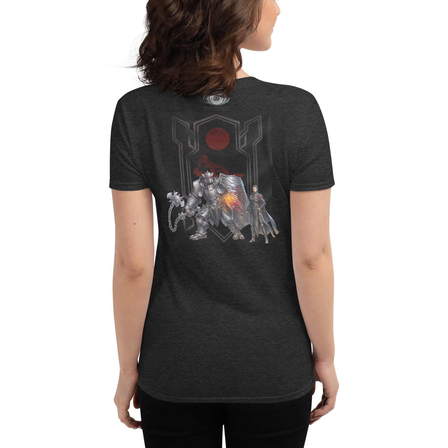 Women's Short Sleeve T-Shirt "Red Wolf” Crest Front/Adventurers Back