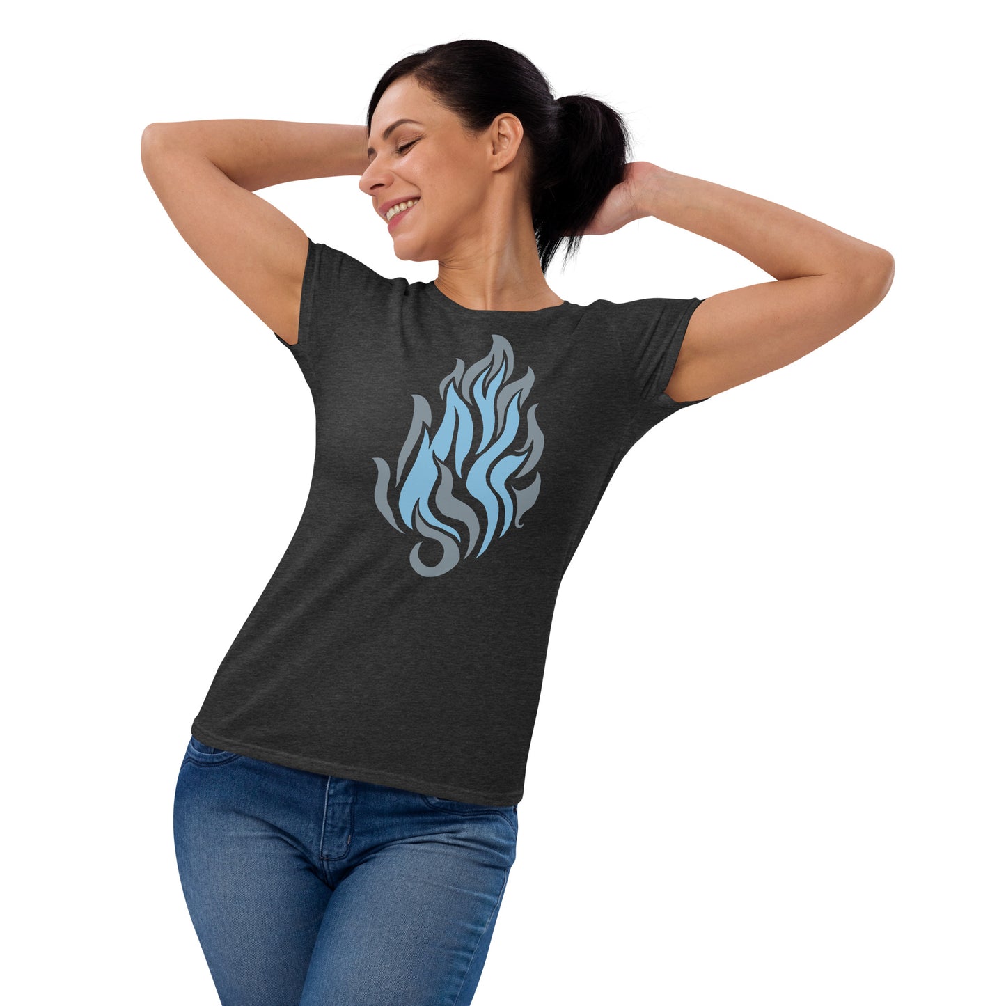 Women's Short Sleeve T-Shirt “Silver Flame” Crest Front/Adventurers Back