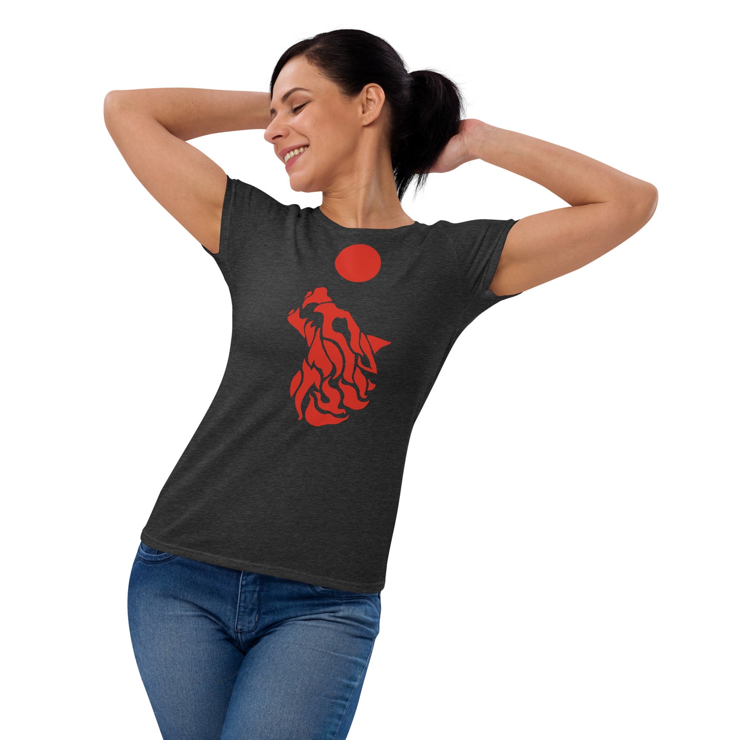 Women's Short Sleeve T-Shirt "Red Wolf” Crest Front/Adventurers Back