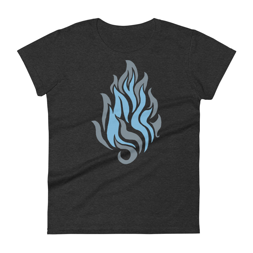 Women's Short Sleeve T-Shirt “Silver Flame” Crest Front/Adventurers Back