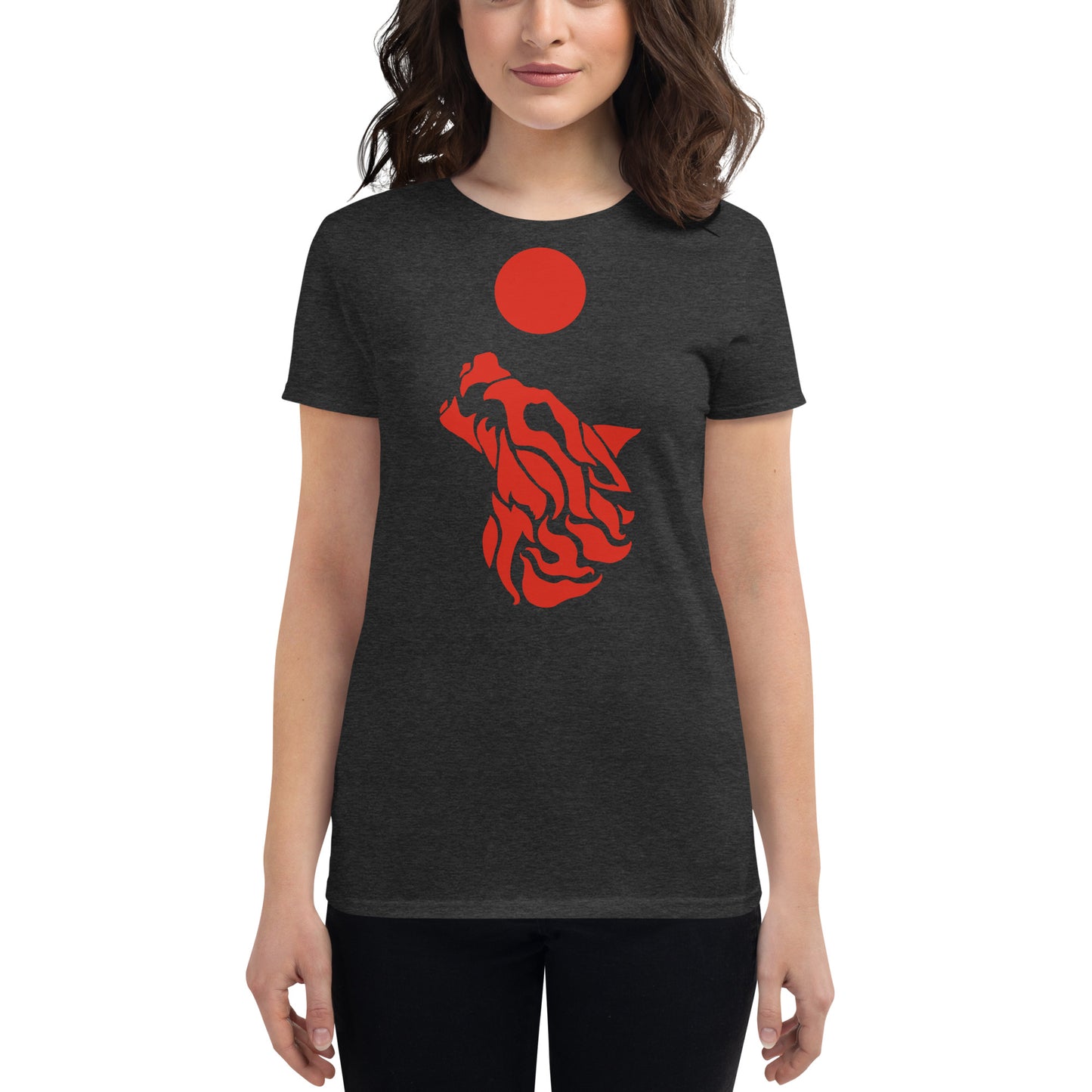 Women's Short Sleeve T-Shirt "Red Wolf” Crest Front/Adventurers Back