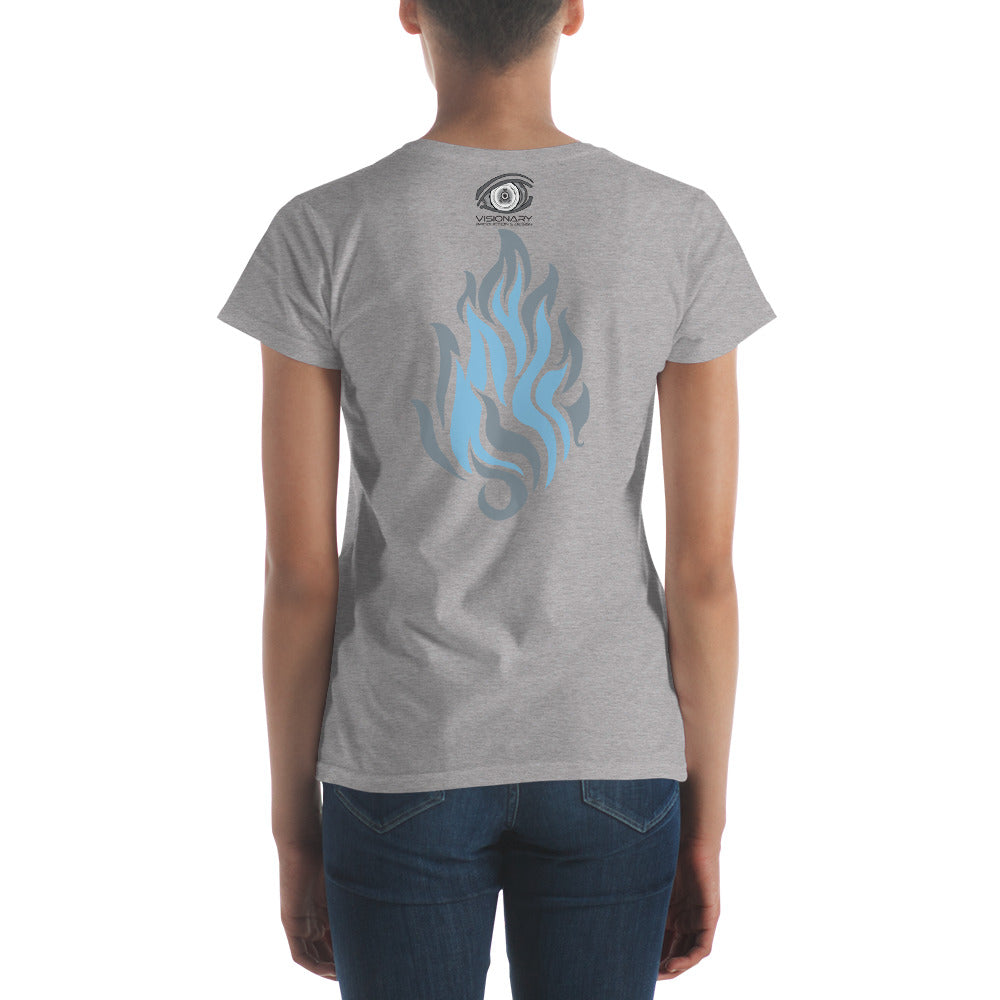 Women's Short Sleeve T-Shirt “Silver Flame” Adventurers Front/Crest Back