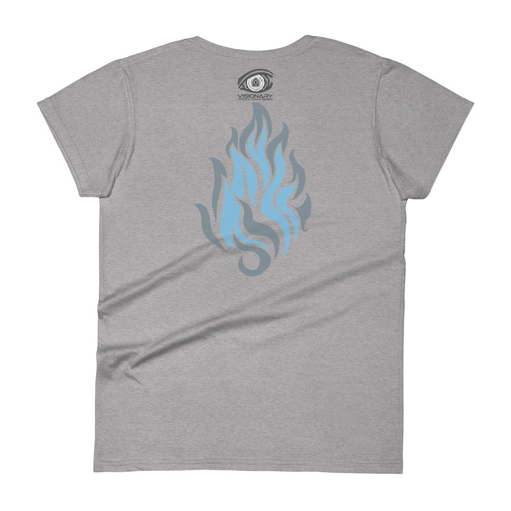 Women's Short Sleeve T-Shirt “Silver Flame” Adventurers Front/Crest Back