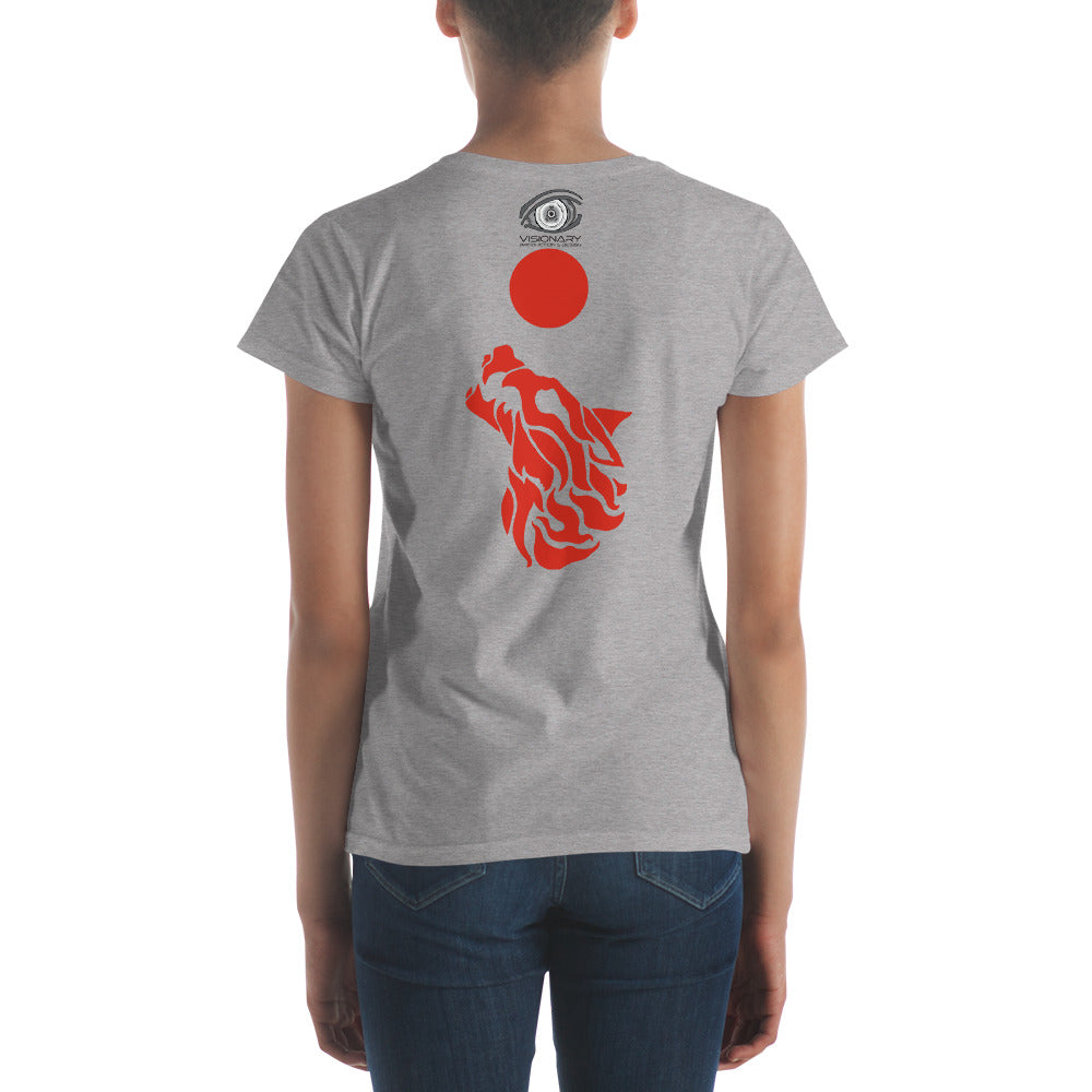 Women's Short Sleeve T-Shirt "Red Wolf” Adventurers Front/Crest Back