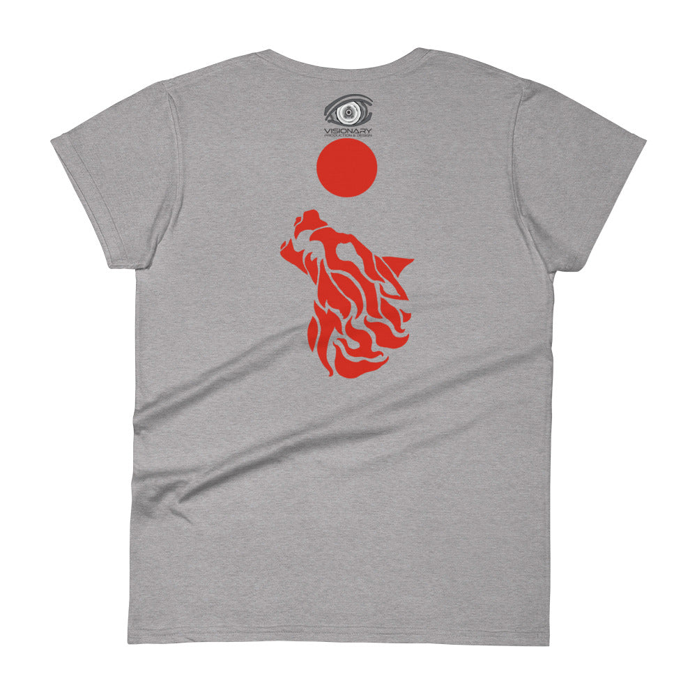 Women's Short Sleeve T-Shirt "Red Wolf” Adventurers Front/Crest Back