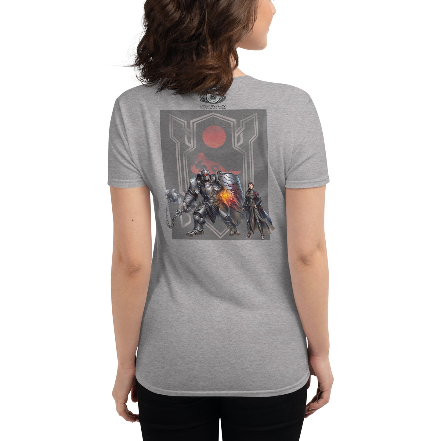 Women's Short Sleeve T-Shirt "Red Wolf” Crest Front/Adventurers Back