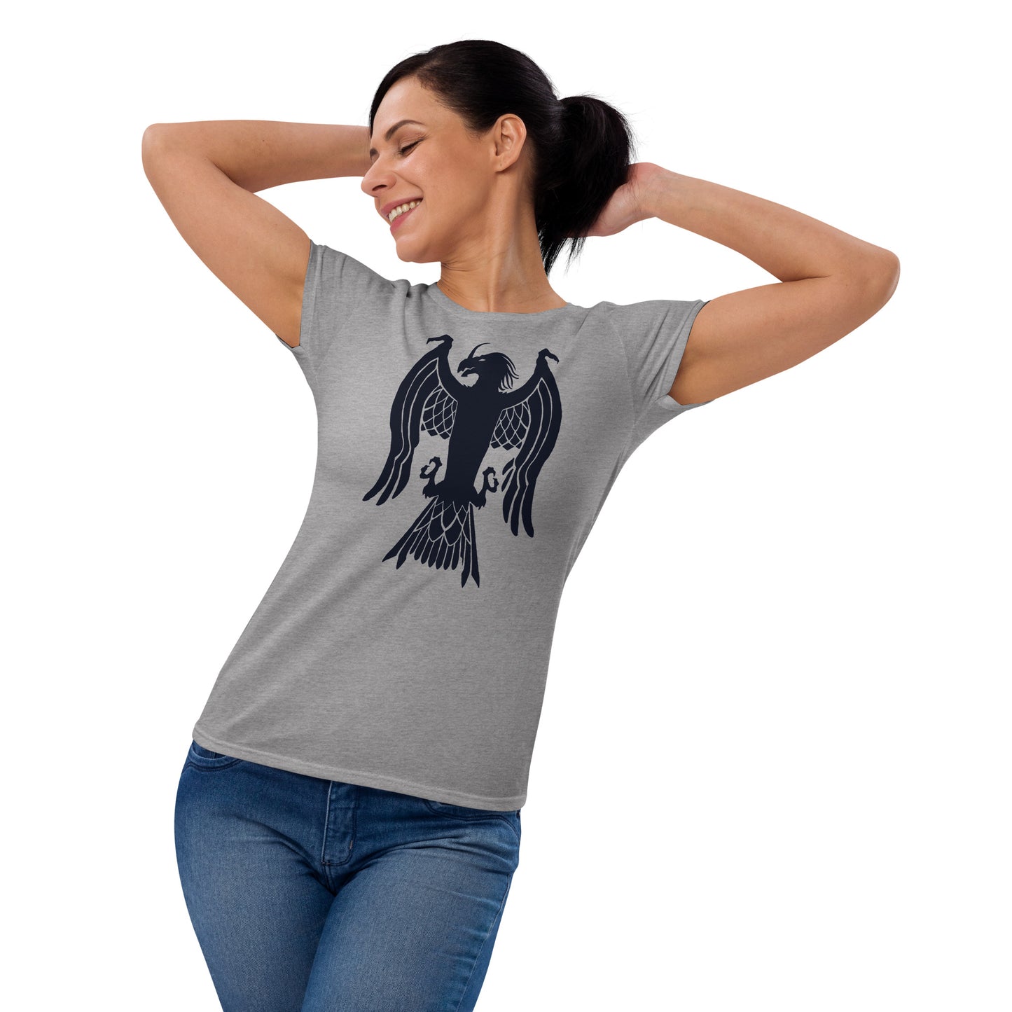 Women's Short Sleeve T-Shirt "Red Wolf” Crest Front/Adventurers Back